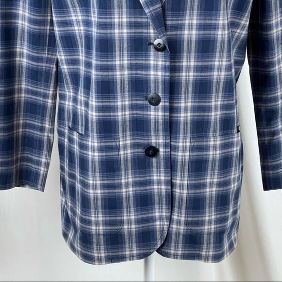 Eddie Bauer Blue Plaid Oversized 100% Cotton Academia Grandpa Blazer Size S - Picture 4 of 11